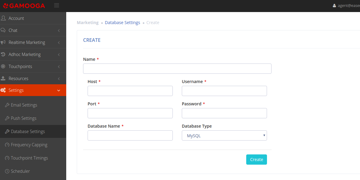 gamooga db settings